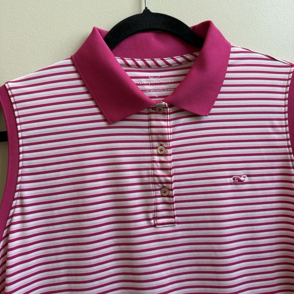 Vineyard Vines Performance Polo Shirt Sleeveless Stretch Stripes Pink Size L - Picture 4 of 5